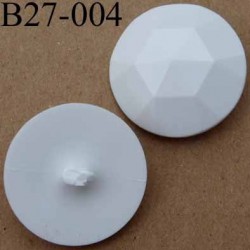 bouton 27 mm polyestère blanc forme de diamant à facettes brillant accroche un anneau diamètre 27 millimètres