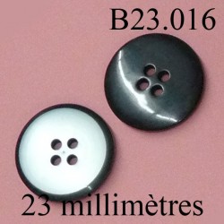 bouton 23 mm pvc couleur gris nacré et noir 4 trous diamètre 23 millimètres