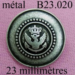 bouton 23 mm métal style ancien décoré couleur étain accroche un anneau diamètre 23 millimètres