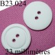 bouton 23 mm couleur blanc mat 2 trous diamètre 23 millimètres