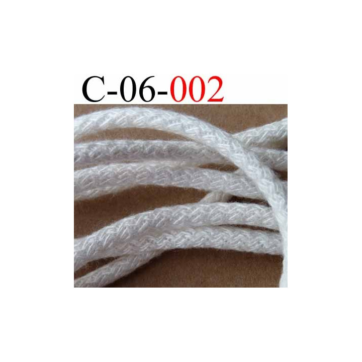 cordon en coton couleur blanc vraiment très très solide diamètre 6 mm vendu au mètre