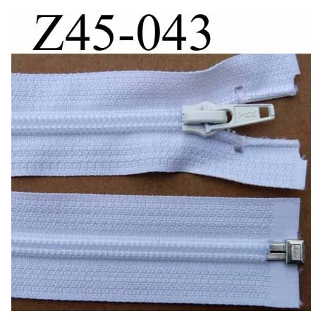 fermeture éclair YKK blanche longueur 45 cm couleur blanc séparable largeur 3.2 cm largeur du zip spirale 6,5 mm curseur métal
