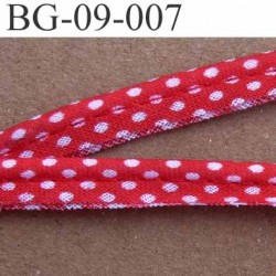 biais galon ruban passe poil en coton couleur rouge et à poids blanc avec cordon coton très solide largeur 9 mm vendu au mètre