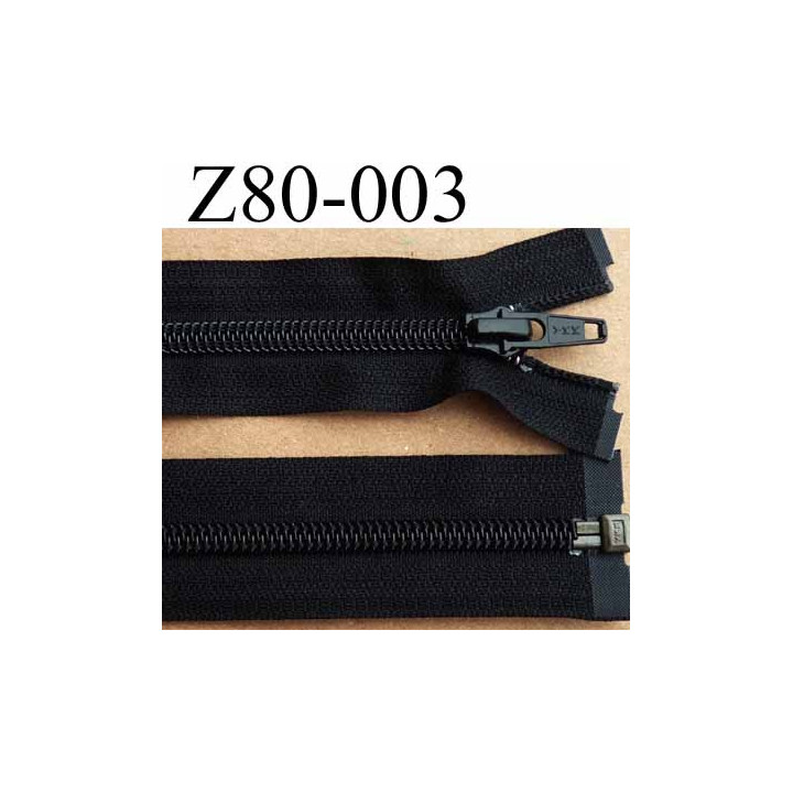 fermeture éclair YKK longueur 80 cm couleur noir séparable largeur 3.2 cm largeur du zip spirale 6,5 mm curseur métal