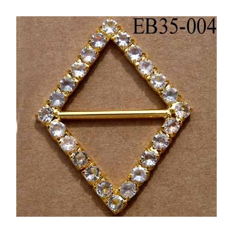 Boucle étrier losange en métal et plastique chromé doré largeur 3.5 cm hauteur 4.5 cm passage 22 mm avec strass façon diamant