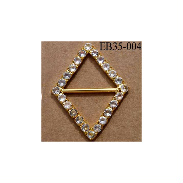 Boucle étrier losange en métal doré largeur 3.5 cm hauteur 4.5 cm passage intérieur 22 mm avec strass façon diamant