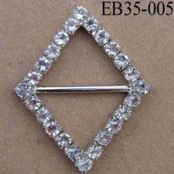 Boucle étrier losange en métal chromé argenté largeur 3.5 cm hauteur 4.5 cm passage intérieur 22 mm avec strass façon diamant