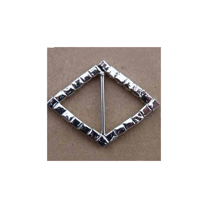 Boucle étrier losange en métal chromé argenté largeur 3.5 cm hauteur 4.5 cm passage intérieur 22 mm avec strass façon diamant