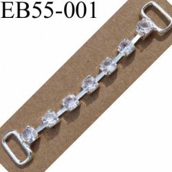 Boucle étrier brandebourg en métal chromé argenté largeur 5 cm hauteur 10 mm passage intérieur 7 mm avec strass façon diamant