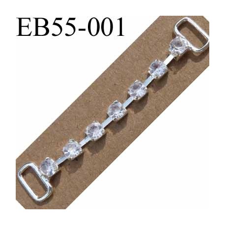 Boucle étrier brandebourg en métal chromé argenté largeur 5 cm hauteur 10 mm passage intérieur 7 mm avec strass façon diamant