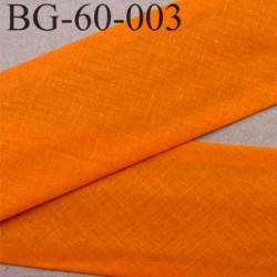 biais ruban galon a plat plié 60 +dix+dix mm en coton couleur orange vif largeur 6 cm plus 2 fois dix mm prix au mètre