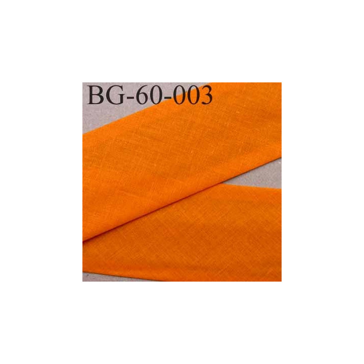 biais ruban galon a plat plié 60 +10+10 mm en coton couleur orange largeur 6 cm plus 2 fois 10 mm vendue au mètre