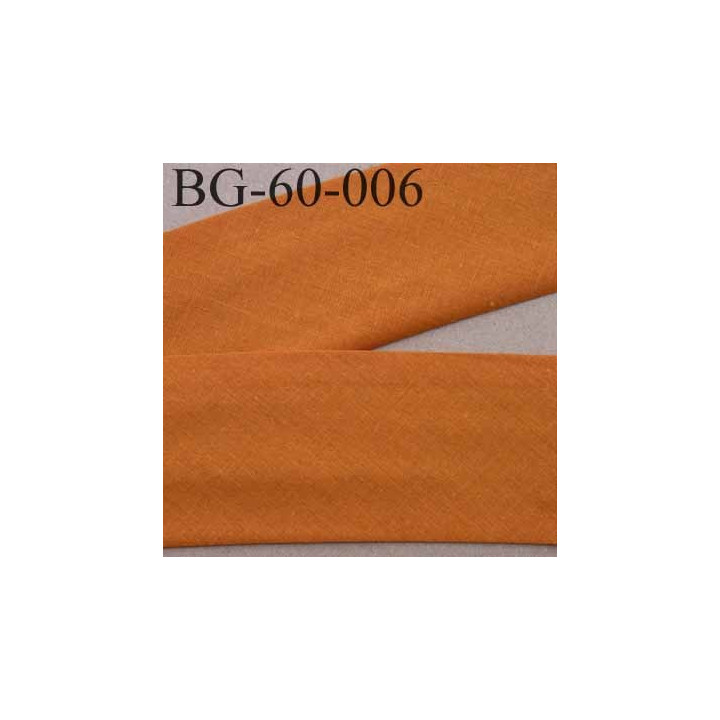 biais ruban galon a plat plié 60 +10+10 mm en coton couleur orange foncé largeur 6 cm plus 2 fois 10 mm vendue au mètre
