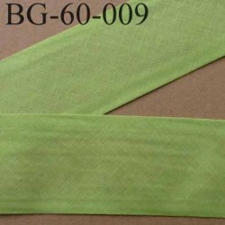 biais ruban galon a plat plié 60 +dix+dix mm en coton couleur vert anis largeur 6 cm plus 2 fois dix mm prix au mètre