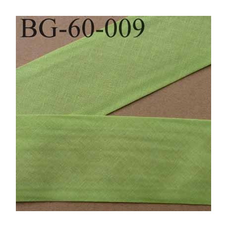 biais ruban galon a plat plié 60 +10+10 mm en coton couleur vert anis largeur 6 cm plus 2 fois 10 mm vendue au mètre