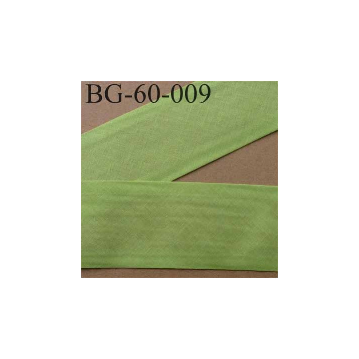 biais ruban galon a plat plié 60 +10+10 mm en coton couleur vert anis largeur 6 cm plus 2 fois 10 mm vendue au mètre