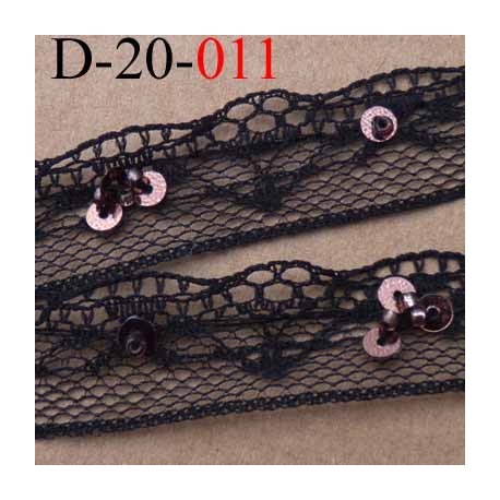 dentelle synthétique couleur noir avec paillettes sequin couleur cuivré largeur 20 mm prix au mètre