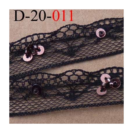 dentelle synthétique couleur noir avec paillettes sequin couleur cuivré largeur 20 mm prix au mètre