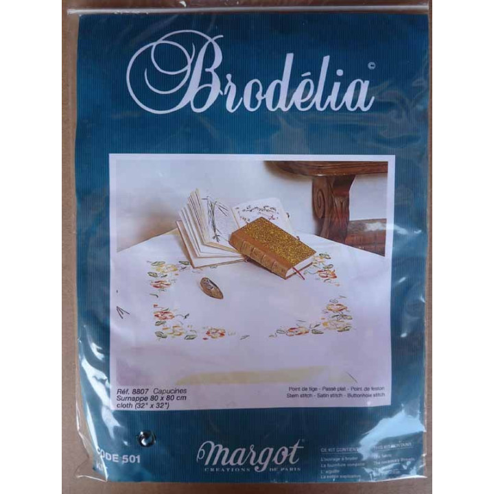 kit à broder surnappe  80x80 cm CAPUCINES brodélia de margot réf 8807