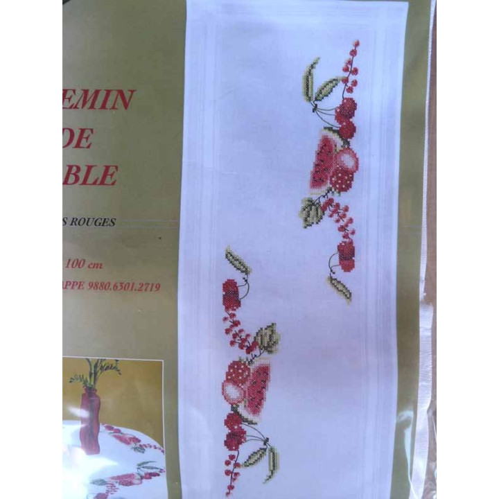 chemin de table FRUITS ROUGES 40x100 cm kit à broder royal paris prestige collection ref 9880.6351.2719