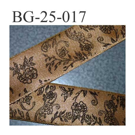 biais galon ruban satin CHRISTIAN LACROIX couleur or doré et motifs à fleurs noir superbe largeur 25 mm vendu au mètres