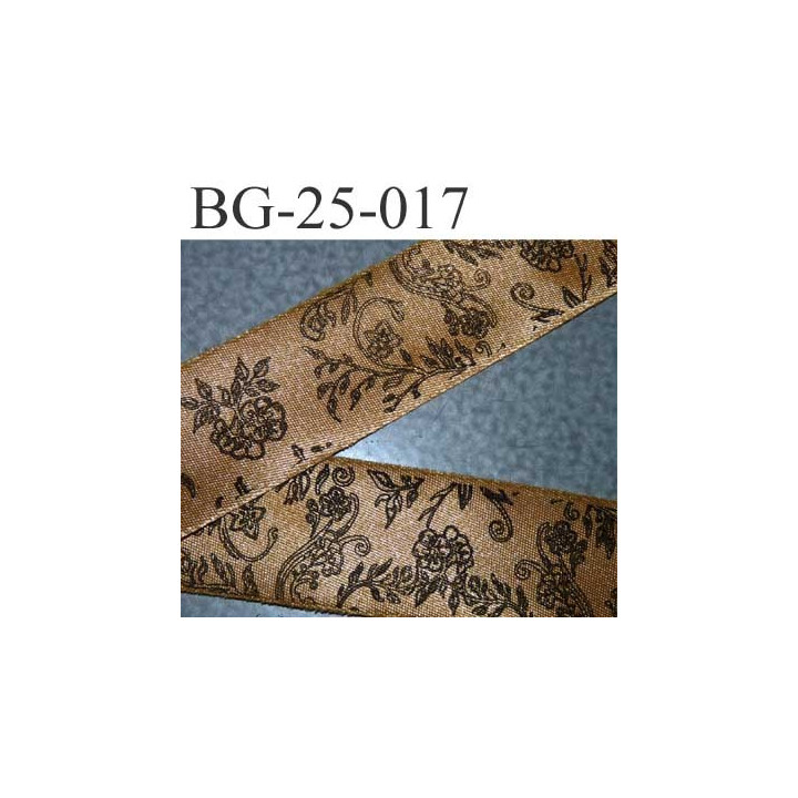 biais galon ruban satin CHRISTIAN LACROIX couleur or doré et motifs à fleurs noir superbe largeur 25 mm vendu au mètres