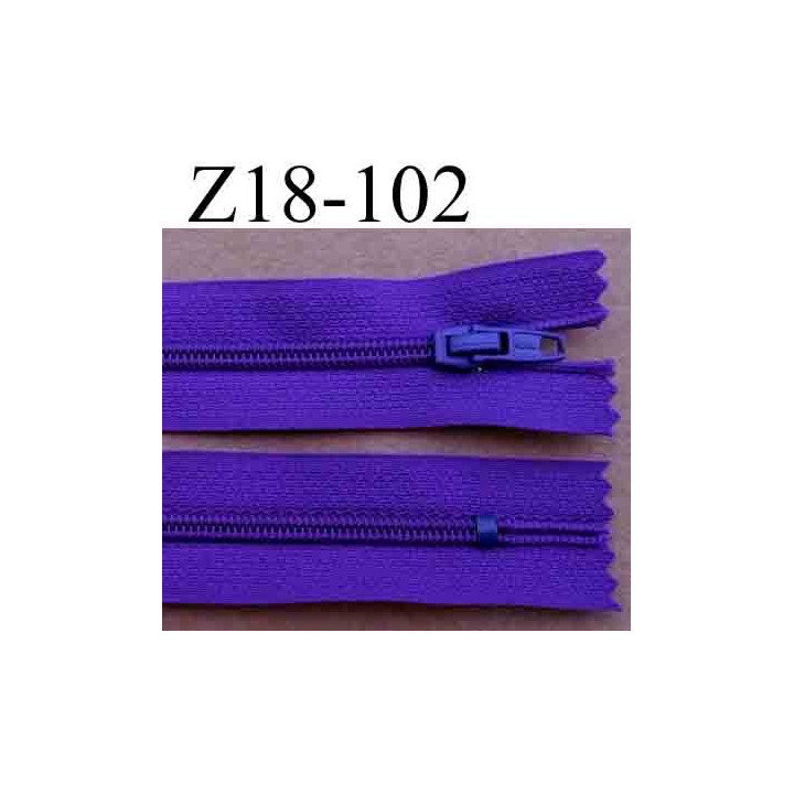 fermeture éclair longueur 18 cm couleur violet foncé non séparable largeur 2.5 cm glissière nylon largeur du zip 4 mm