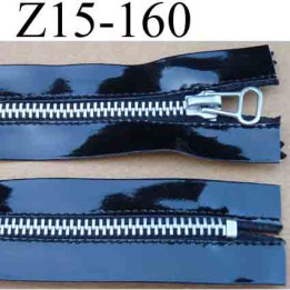fermeture éclair façon latex longueur 15 cm couleur noir brillant  non séparable zip métal largeur 3.7 cm largeur du zip 6 mm 