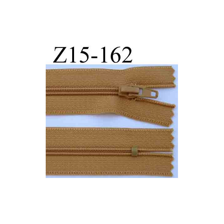 fermeture éclair longueur 15 cm couleur marron clair non séparable largeur 2.5 cm glissière nylon largeur du zip 4 mm