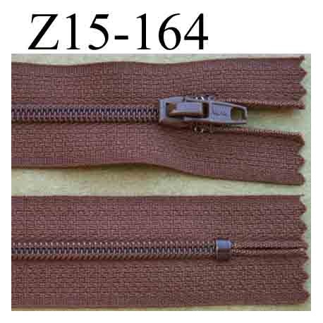 fermeture éclair longueur 15 cm couleur marron non séparable largeur 2.5 cm glissière nylon largeur du zip 4 mm