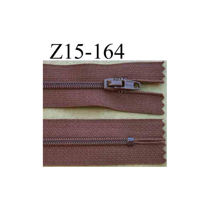 fermeture éclair longueur 15 cm couleur marron non séparable largeur 2.5 cm glissière nylon largeur du zip 4 mm