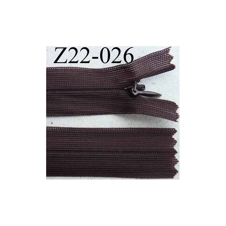 fermeture éclair invisible longueur 22 cm couleur marron non séparable largeur 2.2 cm glissière nylon largeur 4 mm