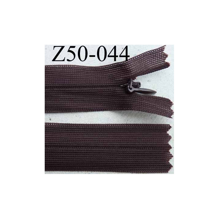 fermeture éclair invisible longueur 50 cm couleur marron non séparable largeur 2.2 cm glissière nylon largeur 4 mm