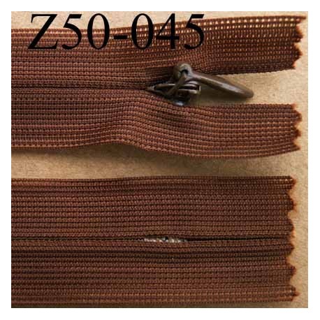 fermeture éclair invisible longueur 50 cm couleur marron non séparable largeur 2.2 cm glissière nylon largeur 4 mm 