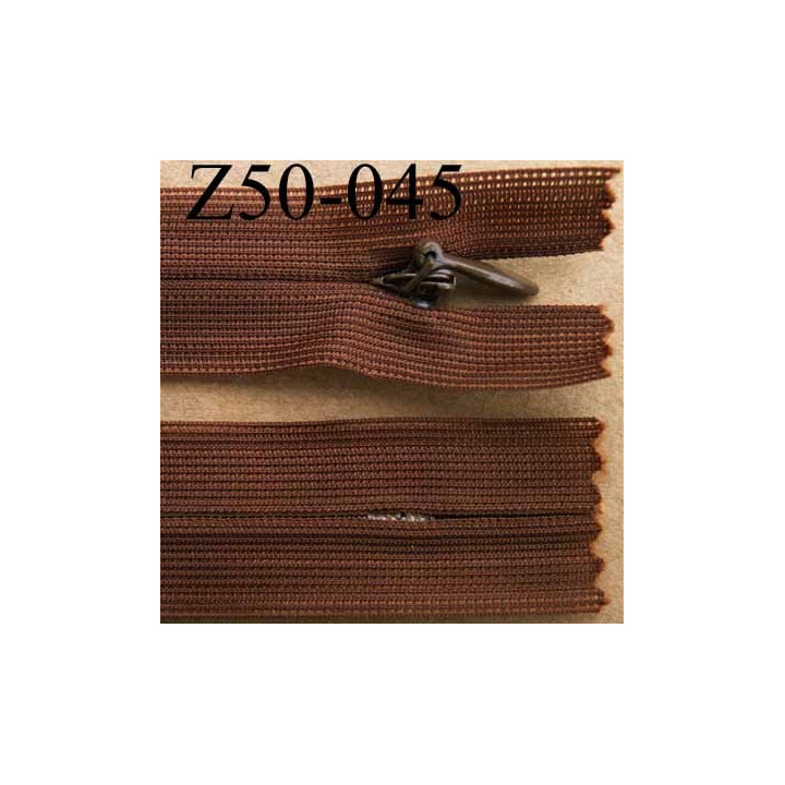 fermeture éclair invisible longueur 50 cm couleur marron non séparable largeur 2.2 cm glissière nylon largeur 4 mm 
