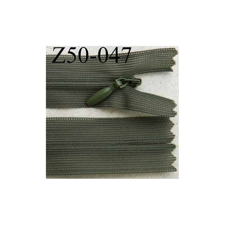 fermeture éclair invisible longueur 50 cm couleur vert kaki non séparable largeur 2.3 cm glissière nylon largeur 4 mm