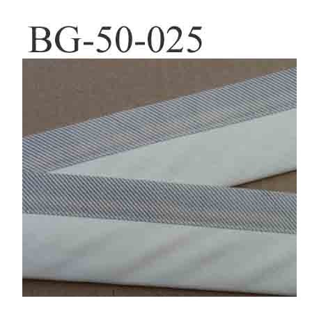 sangle biais ruban couleur écru blanc et gris a rayures en coton largeur 5 cm souple hyper solide 