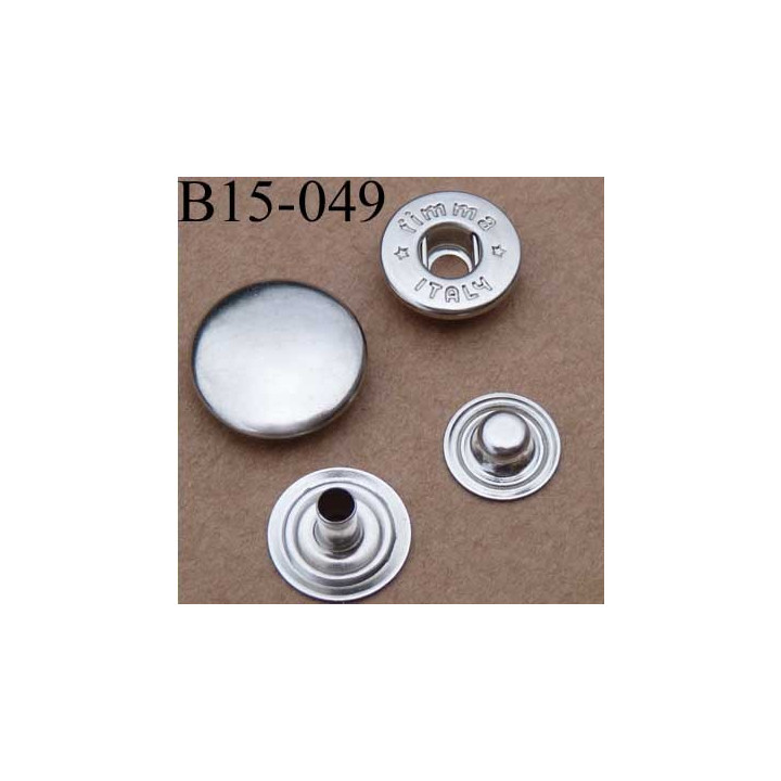 bouton pression métal nickel couleur argent chromé diamètre 15 mm ensemble de 4 pièces par bouton