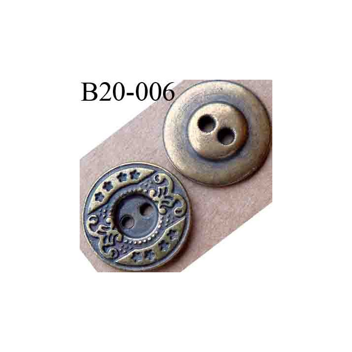 bouton 20 mm métal aspect ancien 2 trous diamètre 20 mm