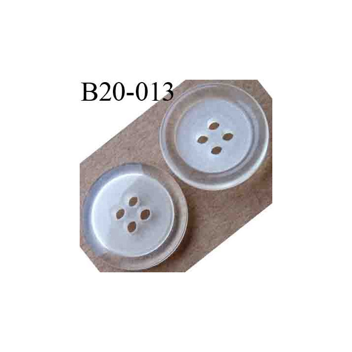 bouton 20 mm couleur blanc et transparent 4 trous diamètre 20 mm