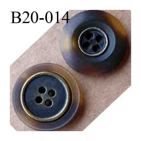 bouton 20 mm couleur marron marbré serti de métal 4 trous diamètre 20 mm