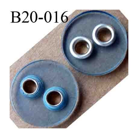 bouton 20 mm couleur bleu 2 trous sertis de métal diamètre 20 mm