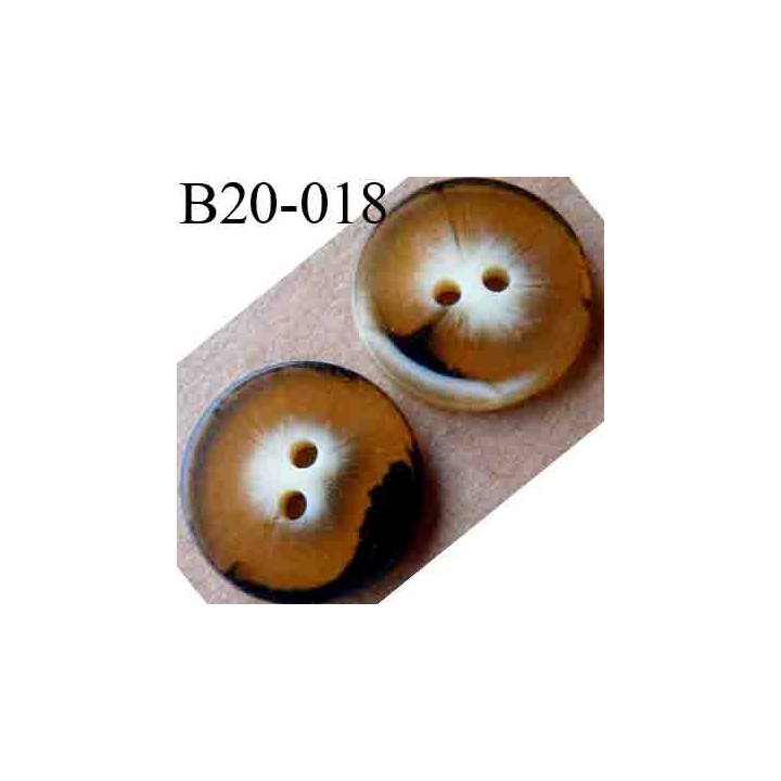 bouton 20 mm couleur marron marbré transparent 2 trous diamètre 20 mm
