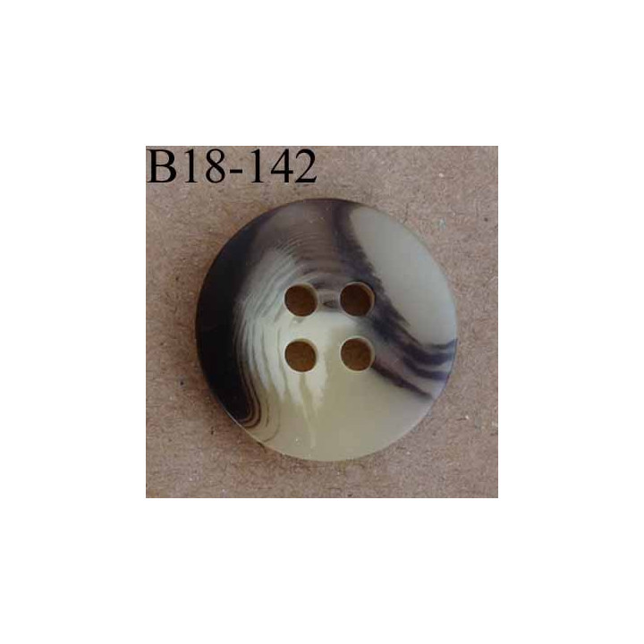 bouton 18 mm couleur beige marron marbré foncé 4 trous diamètre 18 mm