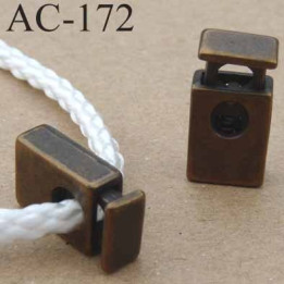 arrêt cordon stop cordon rectangulaire en métal  à ressort couleur bronze de taille 18 mm x 10 mm  vendu à l'unité 