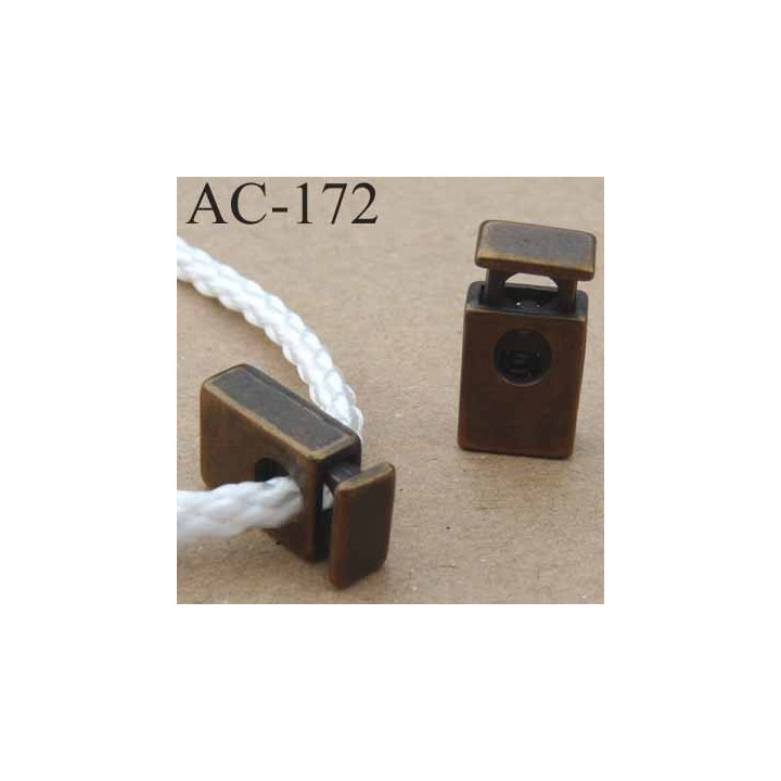 arrêt cordon stop cordon rectangulaire en métal  à ressort couleur bronze de taille 18 mm x 10 mm  vendu à l'unité 