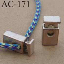 arrêt cordon stop cordon rectangulaire en métal  à ressort couleur argenté patiné de taille 18 mm x 10 mm  vendu à l'unité 