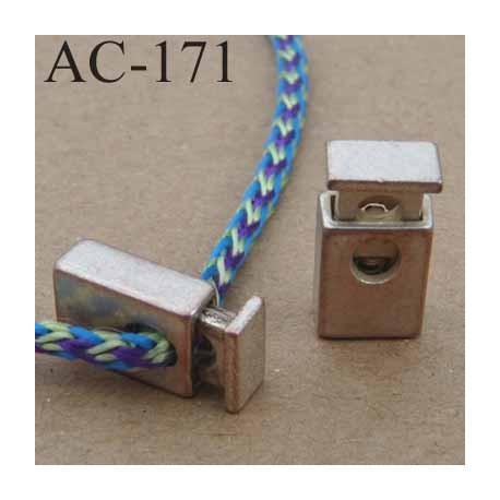 arrêt cordon stop cordon rectangulaire en métal à ressort couleur argenté patiné de taille 18 mm x 10 mm vendu à l'unité 