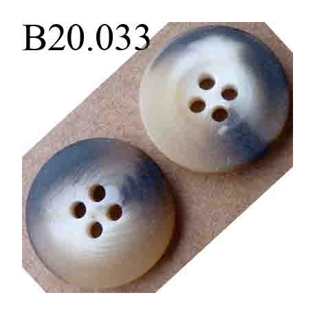 bouton 20 mm couleur beige marron marbré large bordure 4 trous diamètre 20 mm