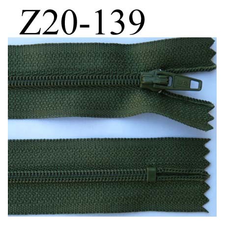 fermeture éclair longueur 20 cm couleur vert kaki non séparable largeur 2.5 cm glissière nylon largeur du zip 4 mm 